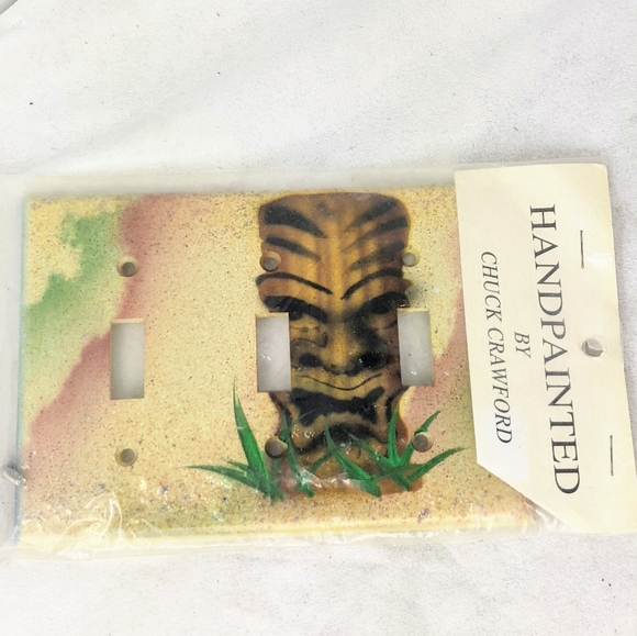 Tropical Tiki Triple Light Switch Plate Vintage - Picture 1 of 8